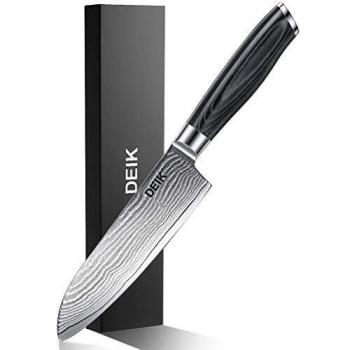 Deik Cuchillo Damasco, Cuchillos de Cocina, Hoja 16cm Acero Inoxidable de Alto Carbón Profesional Mango Ergonómico Cuchillos Japones