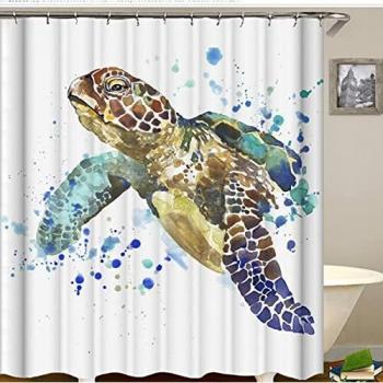 JOVEGSRVA Cortinas de ducha de acuarela con diseño de tortugas marinas impermeables para baño con 12 ganchos de 180 x 180 cm