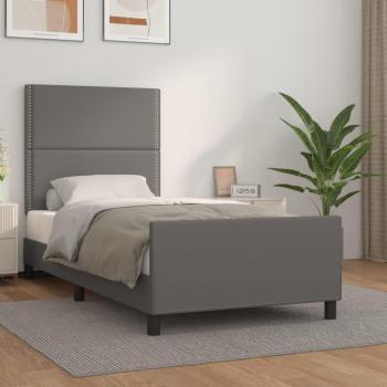 Cama con cabecero de cuero sintético crema 80x200 cm