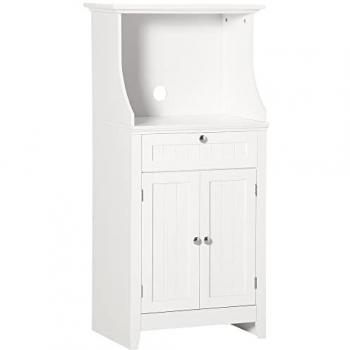 Mueble Auxiliar de Cocina para Microondas con Cajón y 2 Puertas, Diseño Antivuelco, 60x40x122.5 cm, Blanco