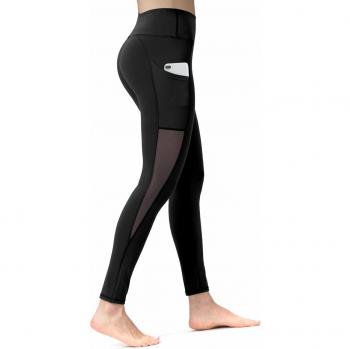 ALONG FIT Mujer Mesh Leggings Deporte Mallas con Bolsillos Alta Cintura Mallas Adelgazantes Compresion Pantalon Deportivo Largo para Gym Yoga Running Ciclista Moldeador Fitness Negro L