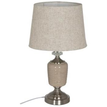 Lámpara de mesa Beige Plateado de Metal y Cristal, 10W, 220V, Dimensiones 31,5 x 31,5 x 54 cm