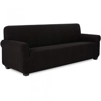 TIANSHU Funda de sofá 4 plazas Tejido Jacquard de poliéster y Elastano Fundas de sofá Suaves duraderas （4 plazas，Negro）