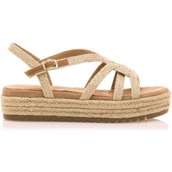 Sandalias de mujer Mustang Amlie beige con plataforma y tiras trenzadas