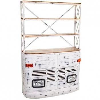 Mueble Bar Estilo Moderno Blanco 40 x 225 x 150 cm con Estantería Alta Blanca 160 x 66 x 236 cm y Estantería de Metal Lacado Blanco Ruta 66
