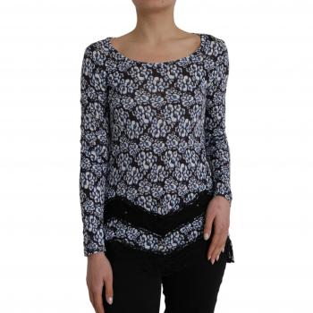 Just Cavalli Blue Floral Lace Long Sleeve Top - IT46|XL