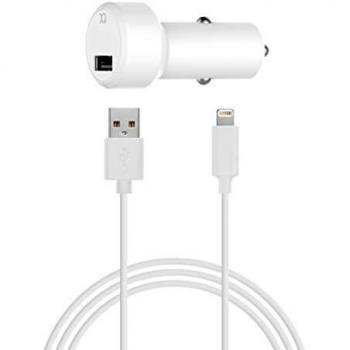 Cargador de Coche Xqisit USB-A con Datos Lightning MFI 2.4A Blanco