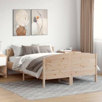 Cama solar sin colchón 140x200 cm en madera maciza de pino con estructura de cama y cabecero en color marrón