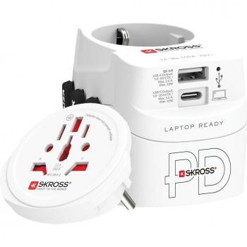 Adaptador de viaje Pro Light USB AC45PD World - 45W, 1x USB-C y 1x USB-A, compatible con enchufes internacionales