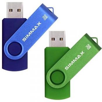 SIMMAX Memorias USB 2 Piezas 32GB USB 2.0 Stick Giratoria Flash Drive Pendrives Almacenamiento Datos