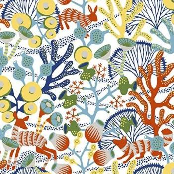 BorasTapeter Hanna Werning Wonderland 1462 – Papel pintado paisaje con bosque animales multicolor de coral en color blanco