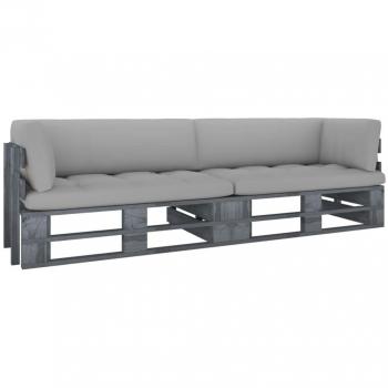 Sofá de palets 2 plazas con cojines gris y estructura de madera de pino impregnada