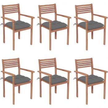 Stackable Garden Chairs with Cushions - Set of 6 Solid Teak Wood