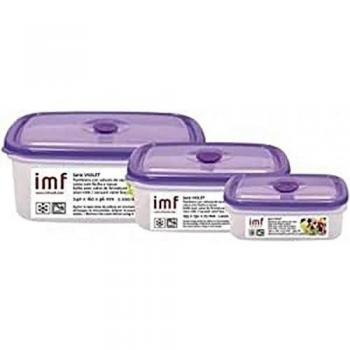 imf Set 3 Fiambreras Rectangulares con Válvula de Vacío Violet, Polyethylene, Multicolor, Talla Unica