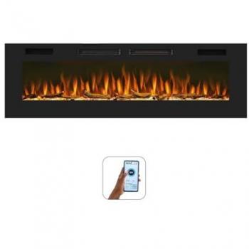 Chimenea Eléctrica de Pared Mystflame Crystal 60 con Wi-Fi, 12 Colores de Llama, Termostato 750/1500W, Pantalla Táctil y Temporizador - Ultra Delgada