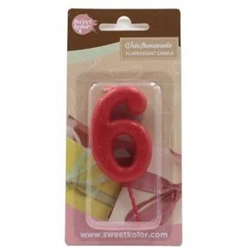 Vela de Cumpleaños Roja Número 6 con Clavo - Material de Parafina para Tartas y Pasteles