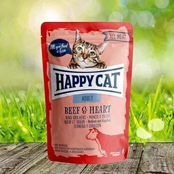 Pouch de Carne Mixta para Gatos Adultos Happy Cat - Res y Corazón 85g (Caja de 24 unidades)