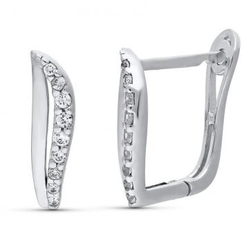 Pendientes de Oro Blanco 18k para Mujer con Diseño de Líneas Onduladas y Circonitas Combinadas Lisas - Elegantes y Sofisticados