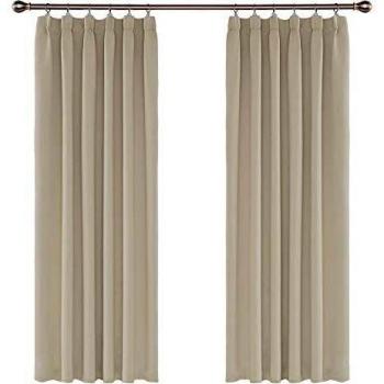 Amazon Brand - Umi Cortinas Dormitorio Moderno Tela Suave Gruesa para Ventanas de Habitación Juvenil Fruncido 2 Piezas 132x160cm Beige Oscuro