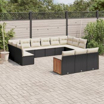 13-Piece Black Poly Rattan Garden Sofa Set with Cushions