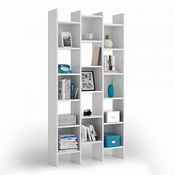 Librería Dmora con Balas Cuadradas Color Blanco Artik, Medidas 96 x 192 x 29 cm, Embalaje Reforzado