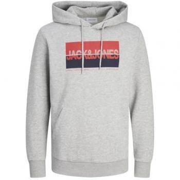 Sudadera con Capucha JJNOLAN de Jack & Jones, Gris Claro Melange, Estilo Grande para Hombre