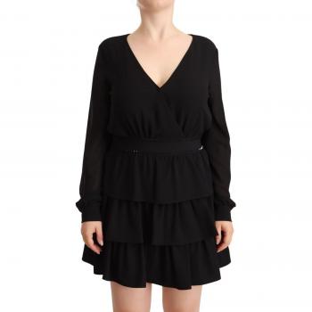 Liu Jo Black Polyester Long Sleeves V-neck Mini A-line Dress - IT44|L