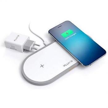FLUX'S Cargador Inalambrico Doble, Carga Rapida Wireless Dual por Inducción 5W / 7.5 W / 10 W, Qi Fast Charger, Incluye Adaptador de Corriente, para iPhone11/11Pro/XR/Xs Max/X/8/Airpods 2 Galaxy
