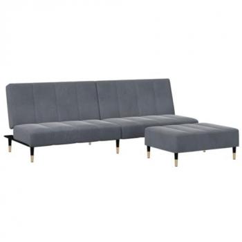 Sofá cama de 2 plazas con taburete de terciopelo gris oscuro, sofá cama plegable, incluye reposapiés