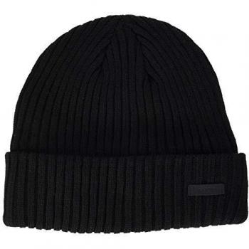 Barts Wilbert Turnup Black Beanie Hat with Logo Detail