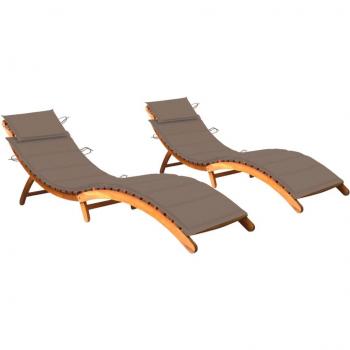 Acacia Wood Sun Loungers Set of 2 with Cushions