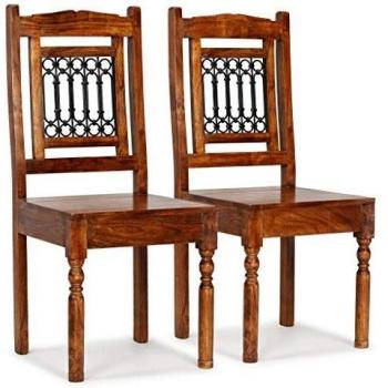 vidaXL Dining Chairs 2 pcs Solid Wood with Honey-coloured Finish Classic