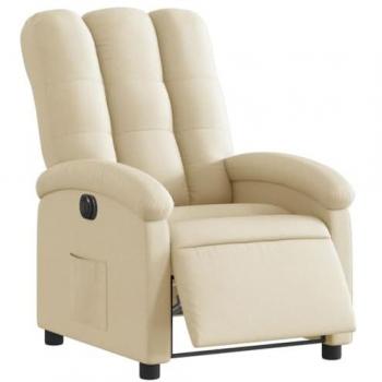 Sillón reclinable eléctrico de tela crema vidaXL, con respaldo ajustable, reposabrazos, diseño ergonómico para descanso y relax, ideal para ancianos
