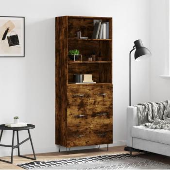 Aparador alto de madera contrachapada con 3 cajones y puertas - Roble ahumado