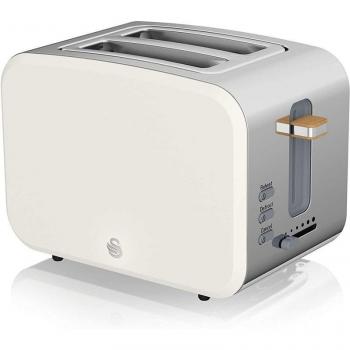 Swan Nordic ST14610WHTNEU Tostadora 2 Rebanadas Ranura Ancha, 900W, 3 Funciones, 6 Niveles de Tostado, Diseño Moderno Acero Inox