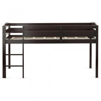 Twin Wood Low Loft Bed with Guardrail - Espresso
