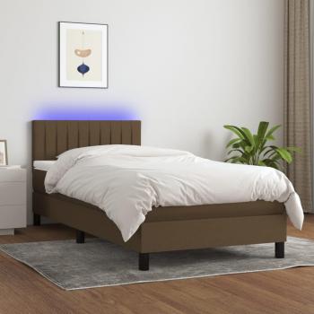 Colchón de cama blanda con luces LED en tela marrón oscuro, dimensiones 80x200cm, tipo box spring