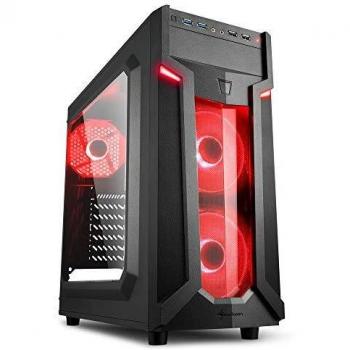 Sharkoon VG6-W - Caja de Ordenador, PC Gaming, Semitorre ATX, Negro/Rojo