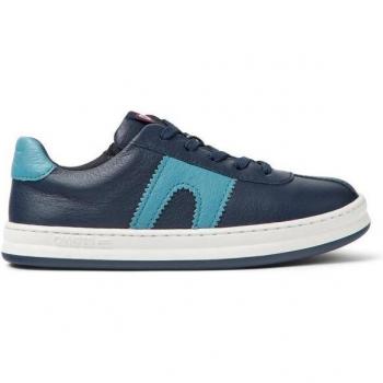 Zapatillas de piel Camper Runner Four marino para niños con dibujo lateral y cierre de cordones