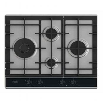 Haier HAHG6D5XH Placa de Gas 4 Fuegos 60 cm Inoxidable/Negra, Gas Natural con Inyectores para Gas Butano