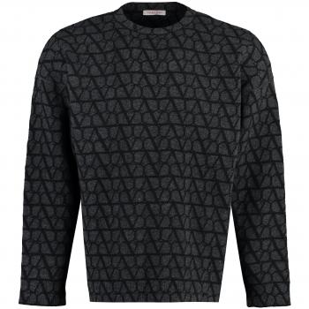 Valentino Men's Crew-Neck Wool Sweater in Grey, Size Small, Color MJG