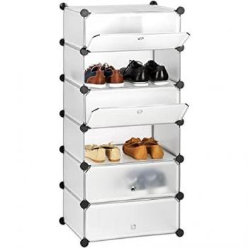 Zapatero Estrecho con Puertas, Plástico Transparente, 6 Compartimentos, 107x49x37 cm - Relaxdays