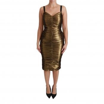 Gold Metallic Stretch Bodycon Ruched Dress - Dolce & Gabbana, IT36 | XS, Gray, Size: 3XS
