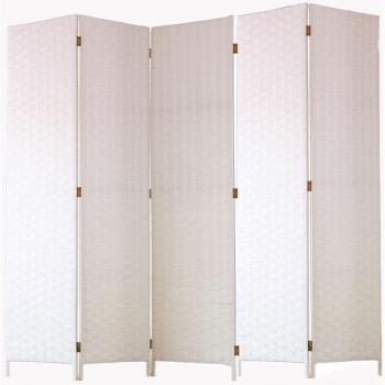 Biombo de 5 paneles en fibras naturales color blanco - Dimensiones: 180 x 225 cm