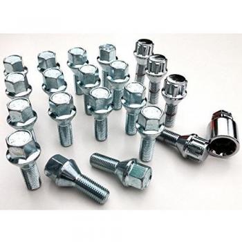 Spot On - Juego de 20 pernos para rueda hechos de aleación de metal con rosca M12 x 1,5 de 26 mm de largo, asiento cónico, tuerca hexagonal de 17 mm apta para BMW serie 3