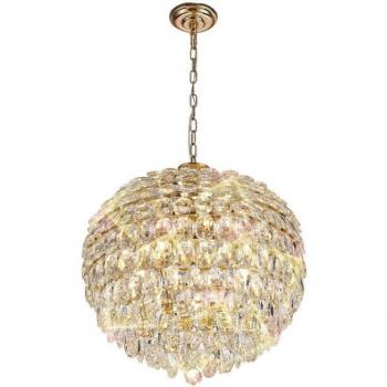 Lámpara colgante Coniston de 9 bombillas E14 en oro francés y cristal, 77 cm
