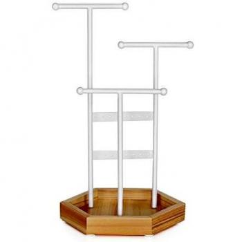 Songmics Soporte para joyas, metal y madera, para collares, pulseras, pendientes, anillos, etc. JJS03NW Regalo para niñas y mujeres, blanco