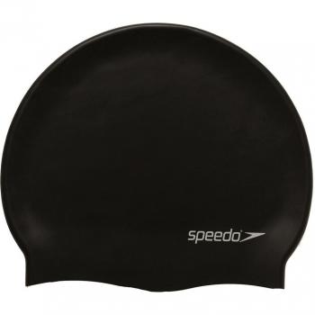 Gorro de Natación Unisex Adulto Speedo Plain Flat en Silicona, Color Negro, Talla Única