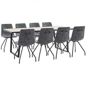 vidaXL Juego de Comedor 9 Piezas Cuero Sintético Mobiliario Decoración Interior Casa Hogar Robusto Duradero Resistente Funcional Práctico Útil Negro