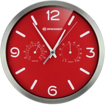 Bresser MyTime DCF Estación Meteorológica Analógica de Pared con Reloj Termohigrómetro, 25 cm - Rojo